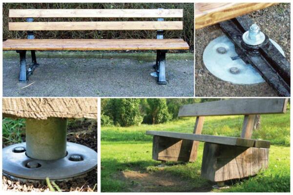 Park benches with ground anchors 