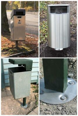 Garbage cans and paper baskets with ground anchor